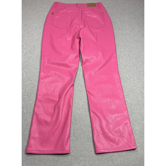 Judy Blue Faux Leather Pants Womens 7/28 (29x30) Pink Straight Leg Highrise - Picture 6 of 10